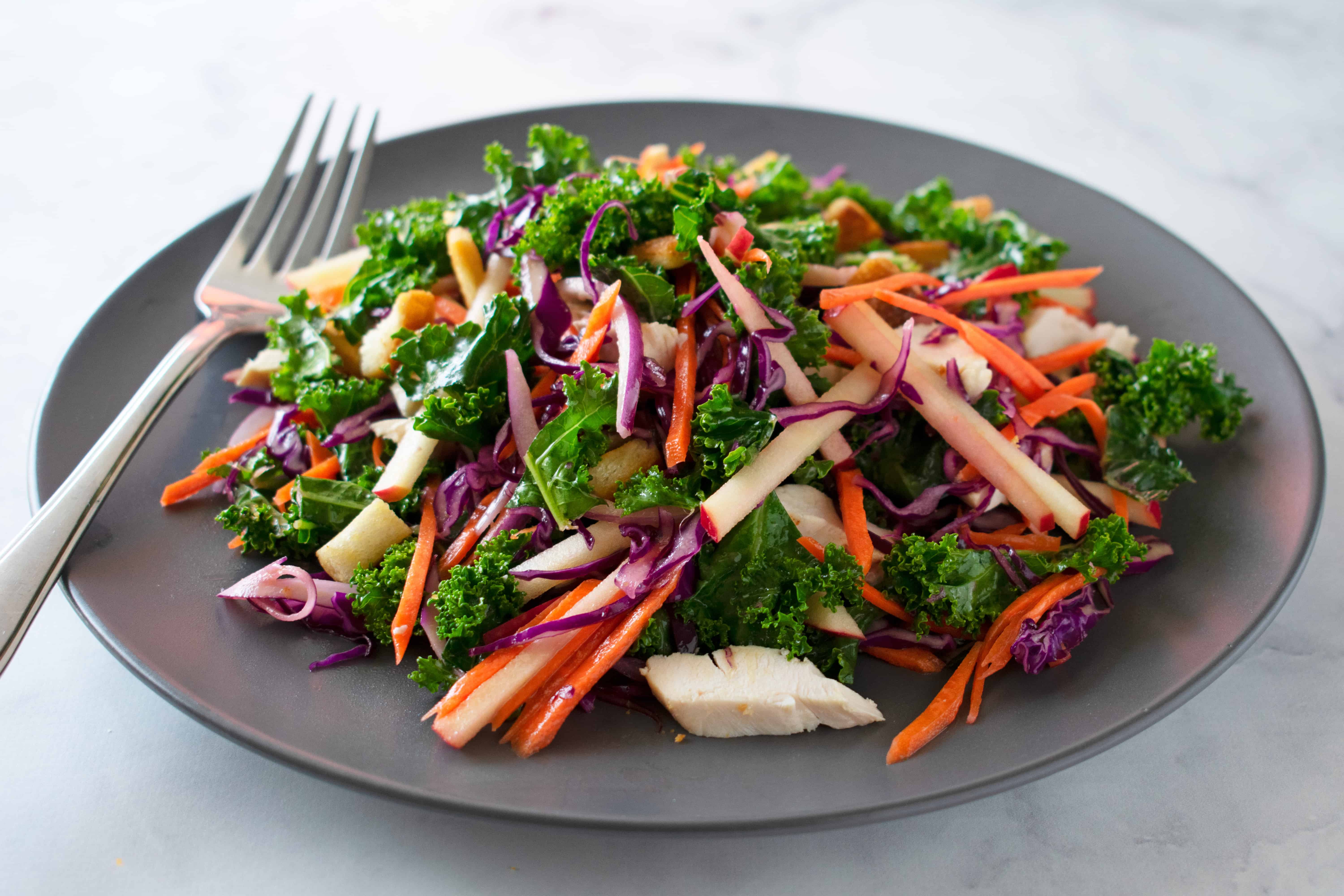 Roast Chicken Kale Salad with Sweet Mustard Dressing